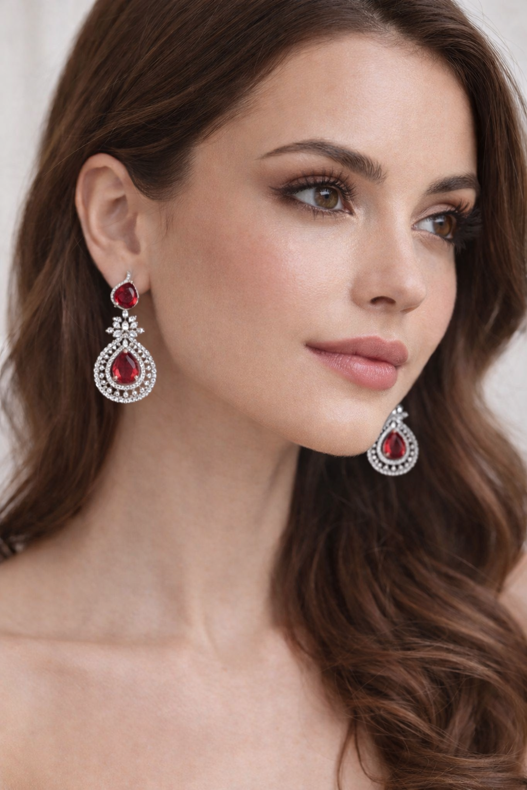 file_0000000032a87208a458190eb378e2db Cubic Zirconia Royal Ruby Earrings with Rhodium Plating - Image 2