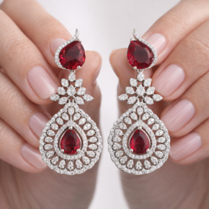 Cubic Zirconia Royal Ruby Earrings with Rhodium Plating
