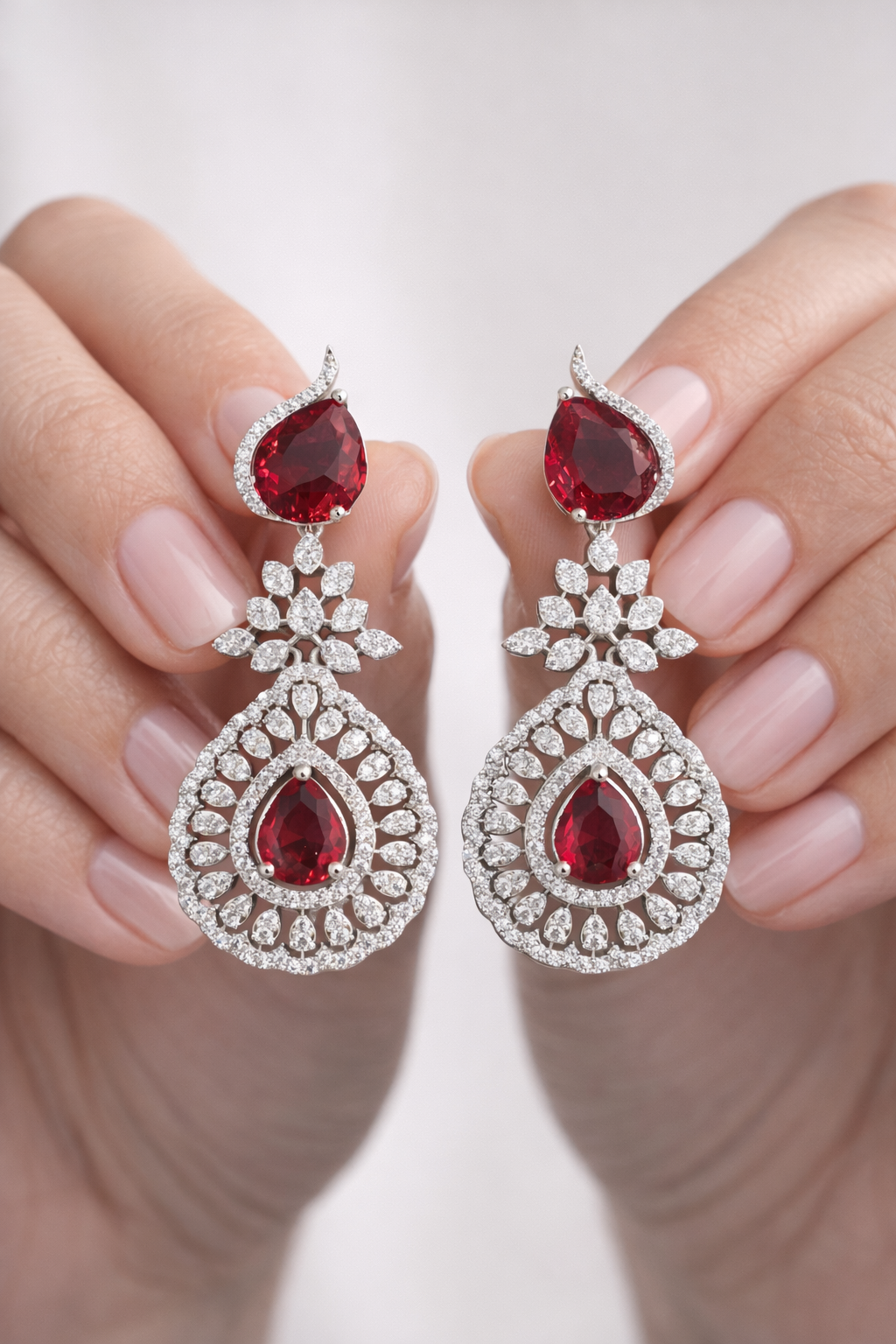 file_0000000032cc7208b8a5fc6400777202 Cubic Zirconia Royal Ruby Earrings with Rhodium Plating