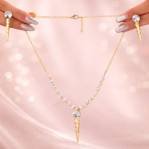 Crystal charm gold spike pendant necklace set