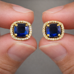 Royal sapphire stud earrings with gold plating