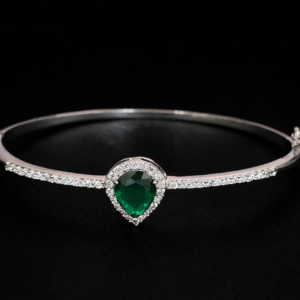 American diamond emerald bracelet with rhodium plating