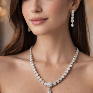 american diamond sparkle necklace set with rhodium plating