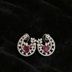 ruby bloom earrings with rhodium plating