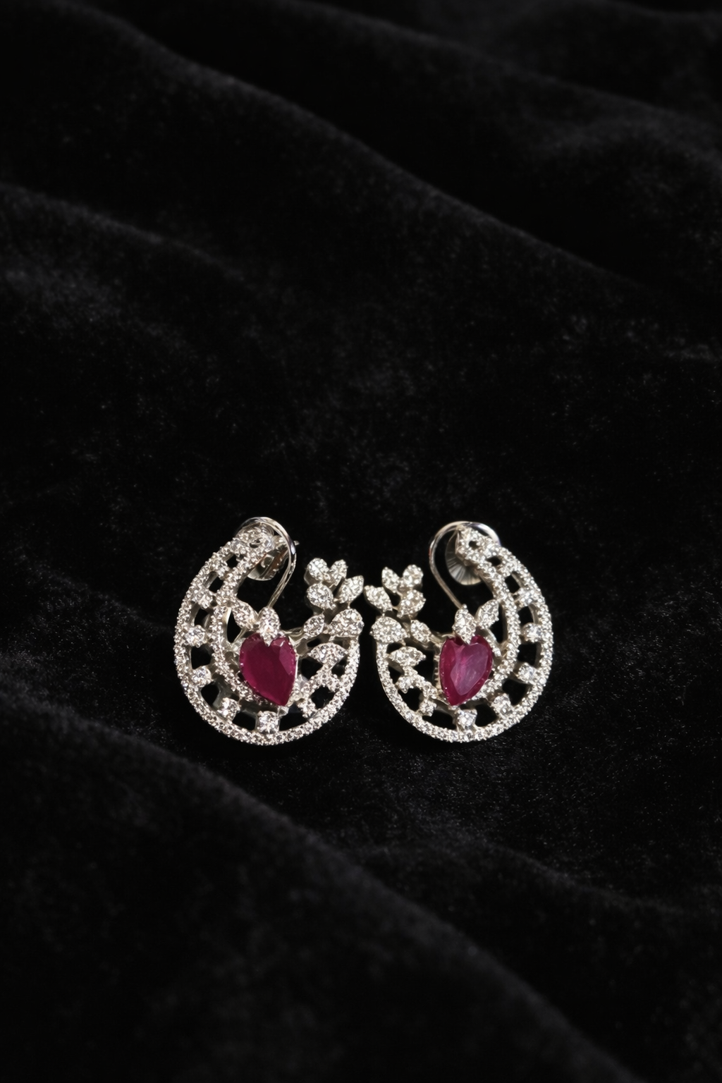 ruby bloom earrings with rhodium plating ruby bloom earrings with rhodium plating