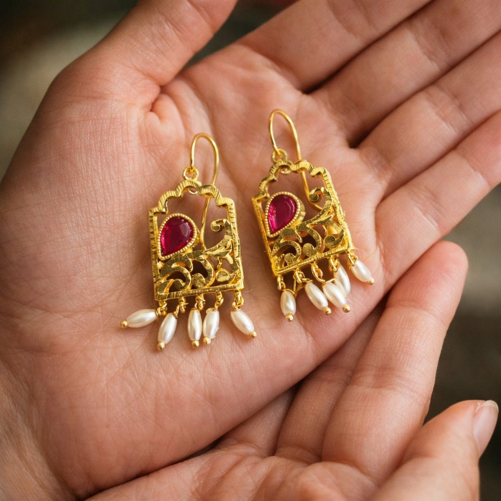 ruby pearl kundan grace earrings ruby pearl kundan grace earrings