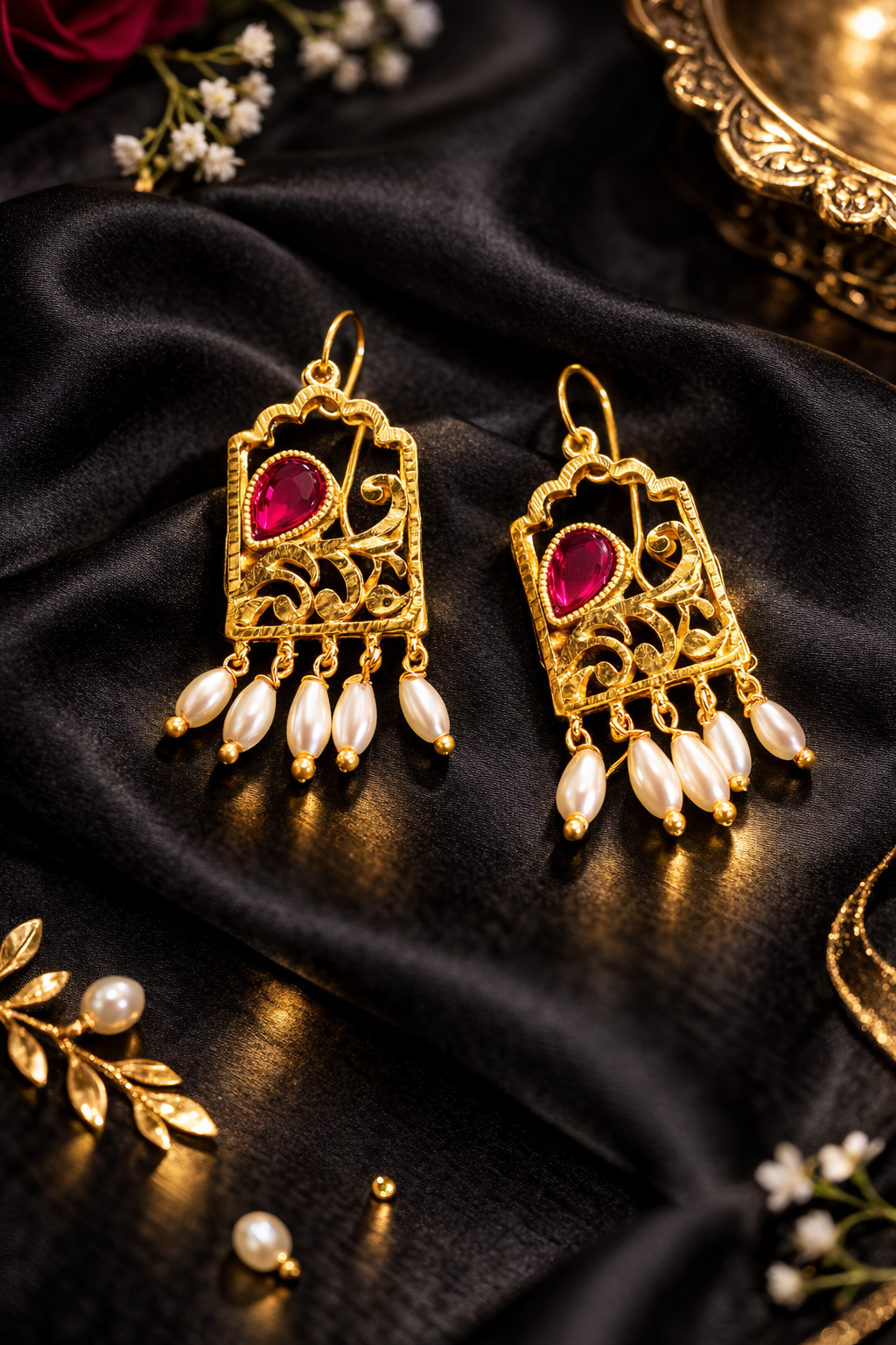 ruby pearl kundan grace earrings ruby pearl kundan grace earrings