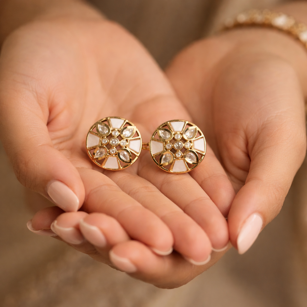 royal petal kundan studs with gold plating royal petal kundan studs with gold plating