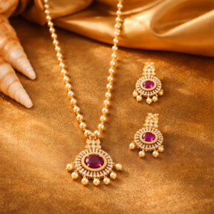 ad stone necklace set with pearl chain