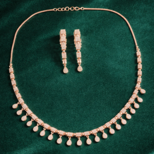 cubic zirconia rose gold charm necklace set