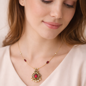 pearl ruby necklace with gold plating